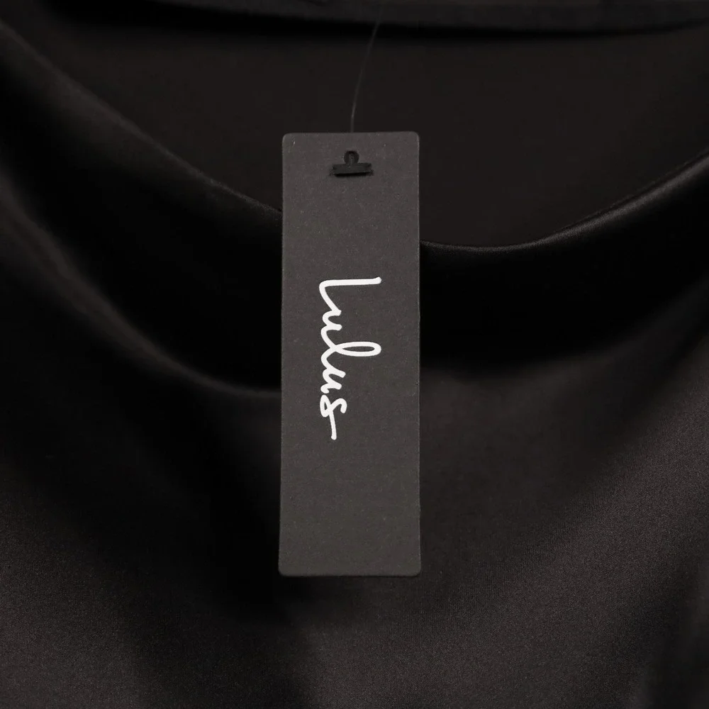 LULUS Smooth‎ Sophistication Black Satin Midi Skirt Side Slit High Waisted M NWT